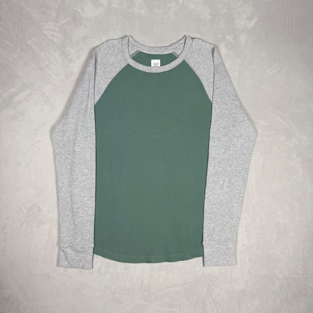 Y2K Mens Gap Waffle Knit Raglan Thermal Baseball Tee Large